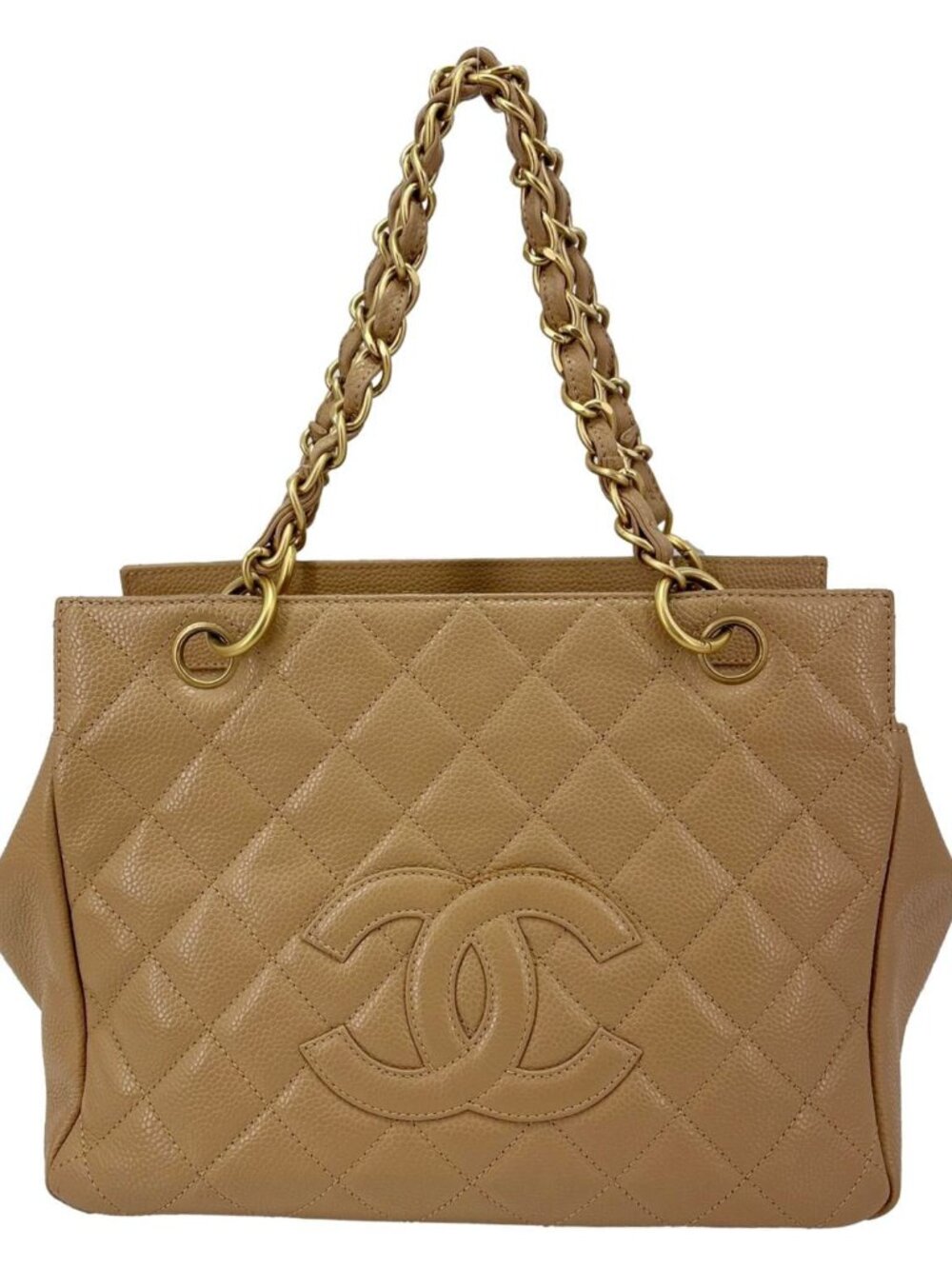 Chanel Petite Timeless Quilted Caviar Leather Tote Bag Beige